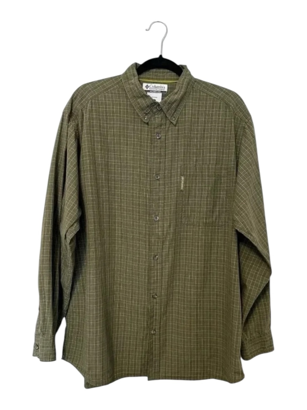 Columbia Green Plaid Long Sleeve Button Down Shirt Men’s Large Hiking Cotton